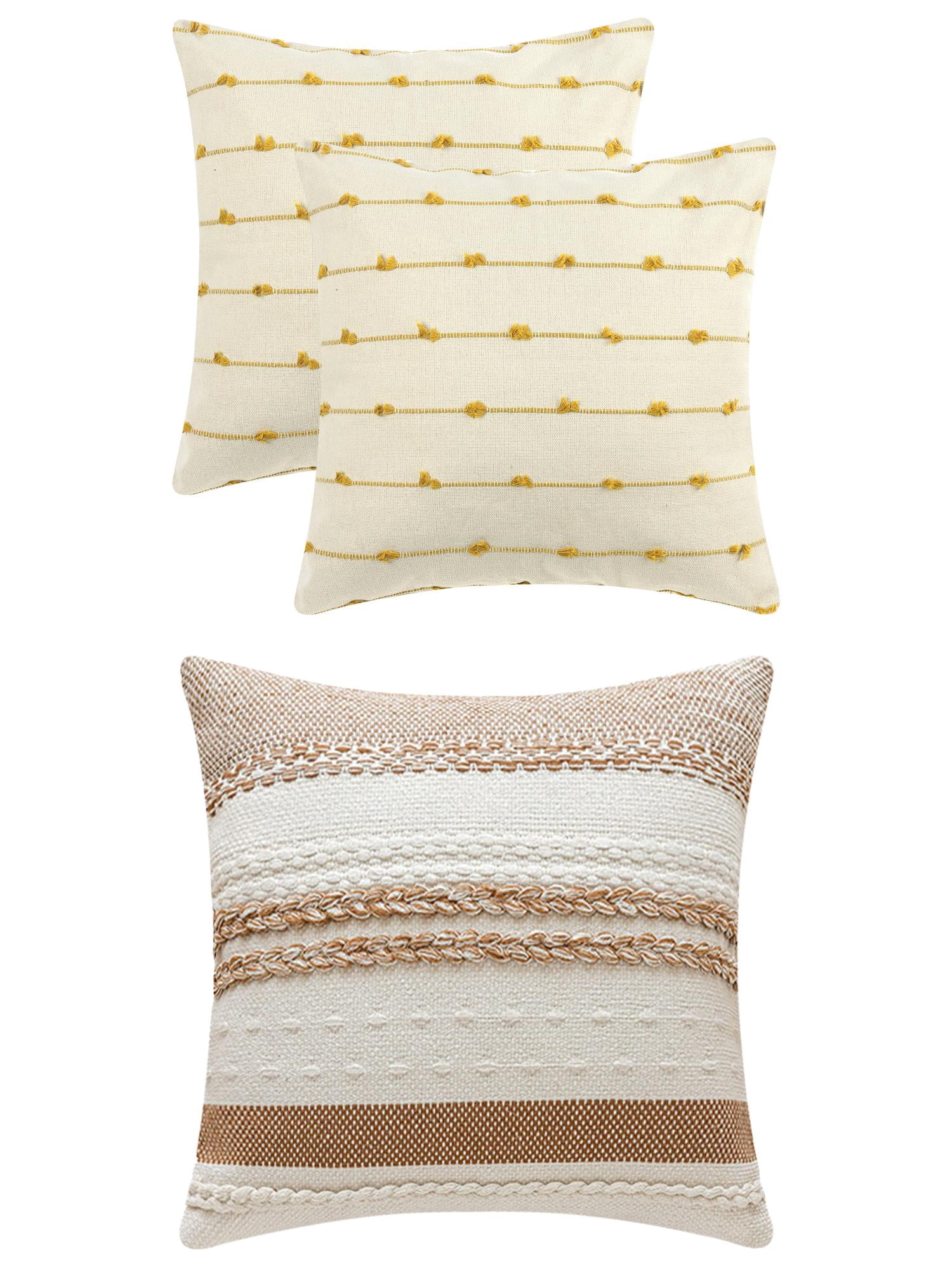 Unique Bargains 3 Pcs Striped Modern Throw Pillow Covers Square 18" x 18" Yellow/Brown