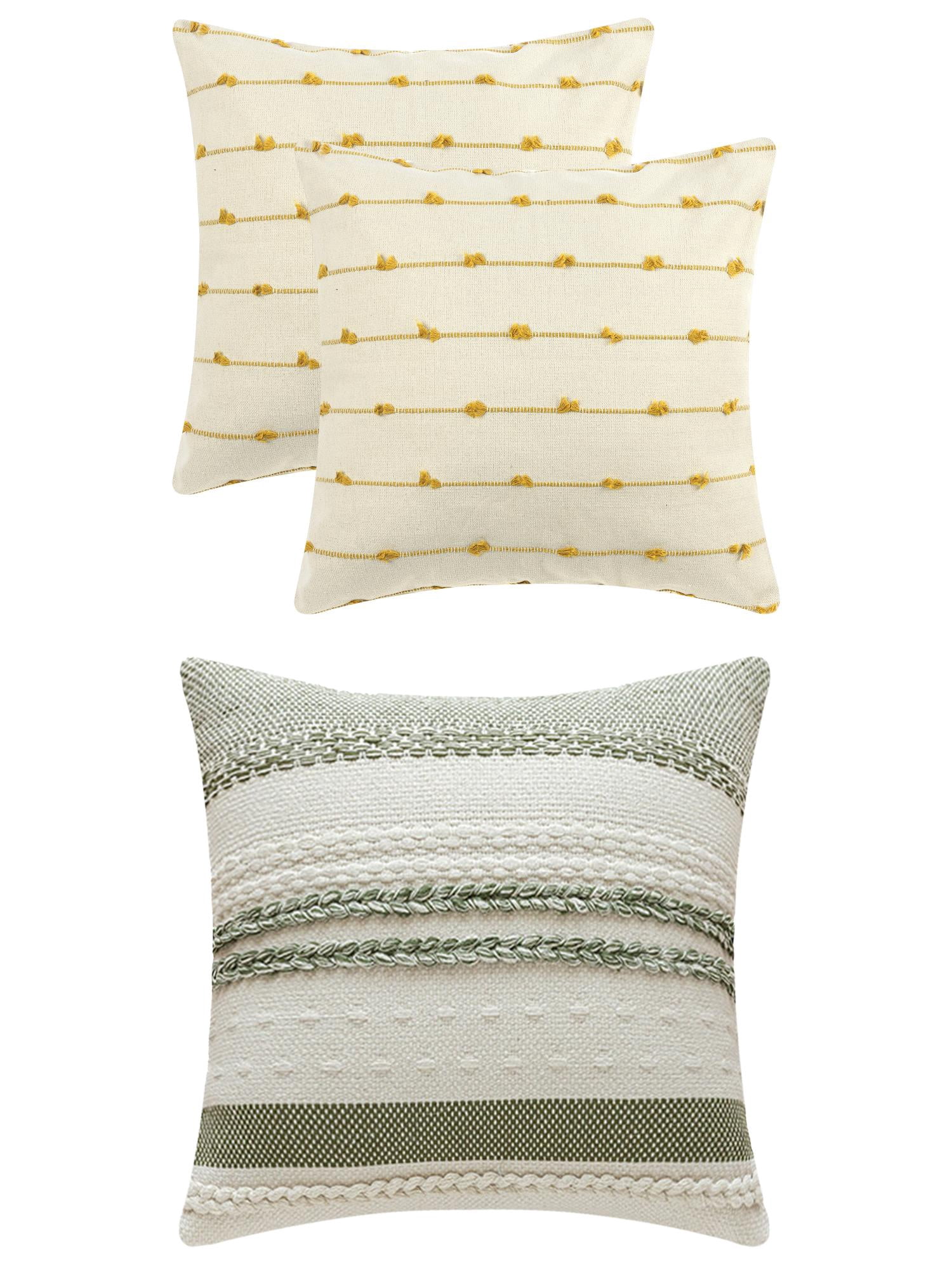 Unique Bargains 3 Pcs Striped Modern Throw Pillow Covers Square 18" x 18" Yellow/Green