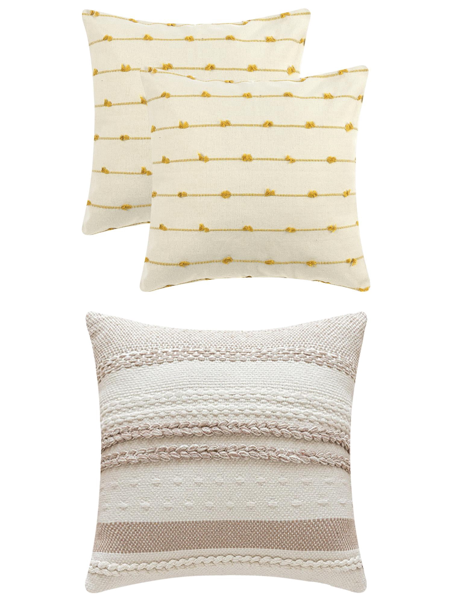 Unique Bargains 3 Pcs Striped Modern Throw Pillow Covers Square 18" x 18" Yellow/Khaki