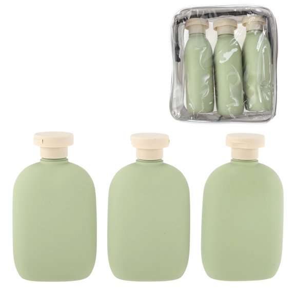Unique Bargains 3 Pcs Travel Container Set Refillable Flip Cap Travel Bottles Set 260ml Green