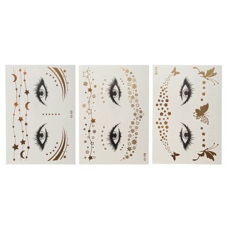Unique Bargains Christmas 3 Pcs Waterproof Face Fake Tattoos Butterfly Stars Pattern Temporary Tatto for Adult Gold Tone