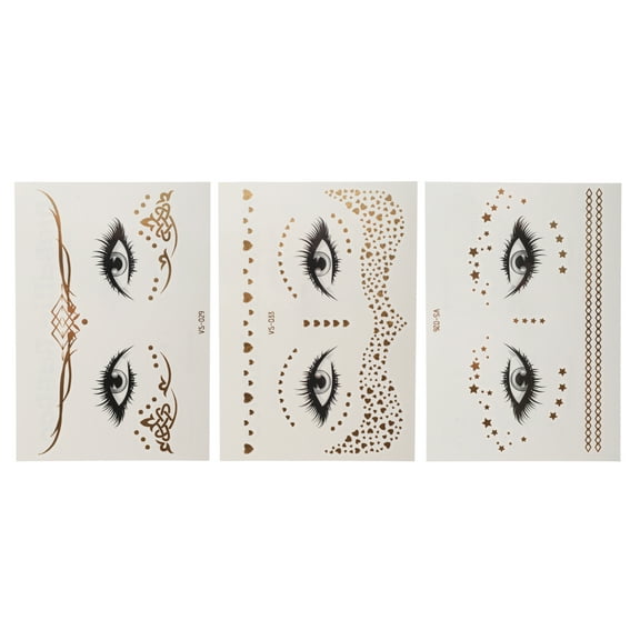 Unique Bargains Christmas 3 Pcs Waterproof Face Fake Tattoos Heart Stars Pattern Temporary Tatto for Adult Gold Tone