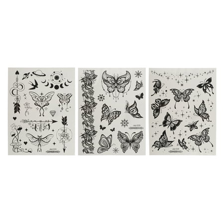 Unique Bargains Christmas 3 Pcs Waterproof Fake Tattoos Butterfly Pattern Temporary Tatto for Adult Black