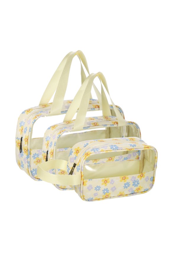 3 Pcs Women Durable Makeup Bag for Vacation Camping Outdoor Activities Yellow PU Leather