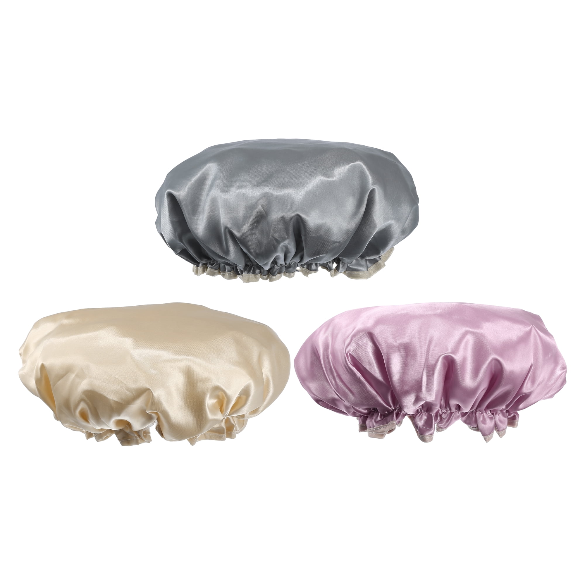 Unique Bargains 3 Pcs Women's Reusable Waterproof Shower Cap Pink Champagne Gray