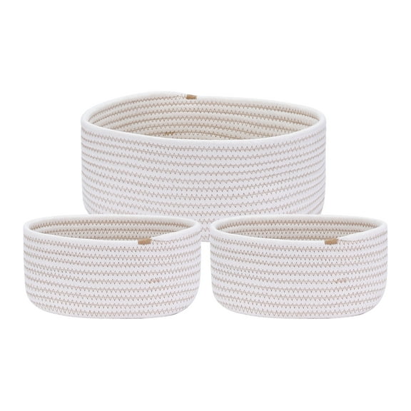 Unique Bargains 3 Pcs Woven Storage Basket Shelf Closet Organizer Bin Beige
