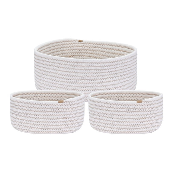 Unique Bargains 3 Pcs Woven Storage Basket Shelf Closet Organizer Bin Beige