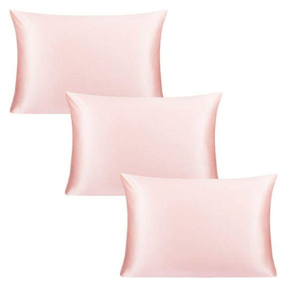 Unique Bargains 3 Piece 25 Momme Smooth Silk Pillow Cases, King, Pink