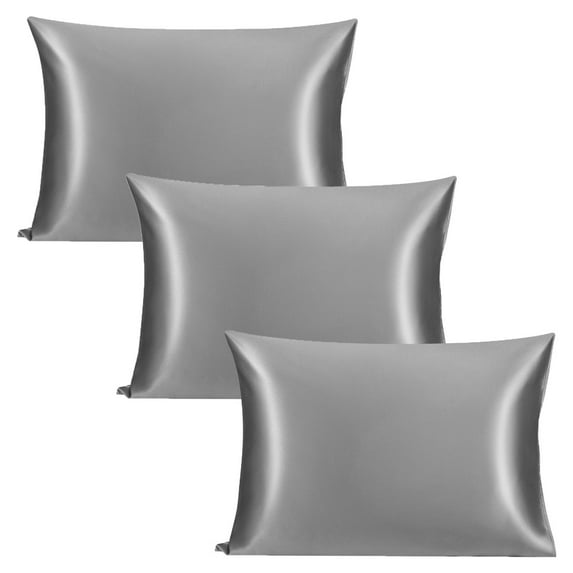 Unique Bargains 3 Piece 25 Momme Smooth Silk Pillow Cases, Standard, Silver Gray