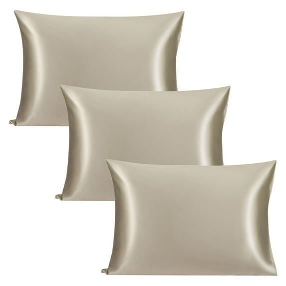 Unique Bargains 3 Piece 25 Momme Smooth Silk Pillow Cases, Standard, Taupe