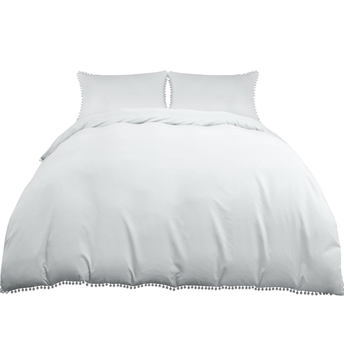 Unique Bargains 3 Pieces Pompoms Duvet Cover Bedding Set Queen Gray