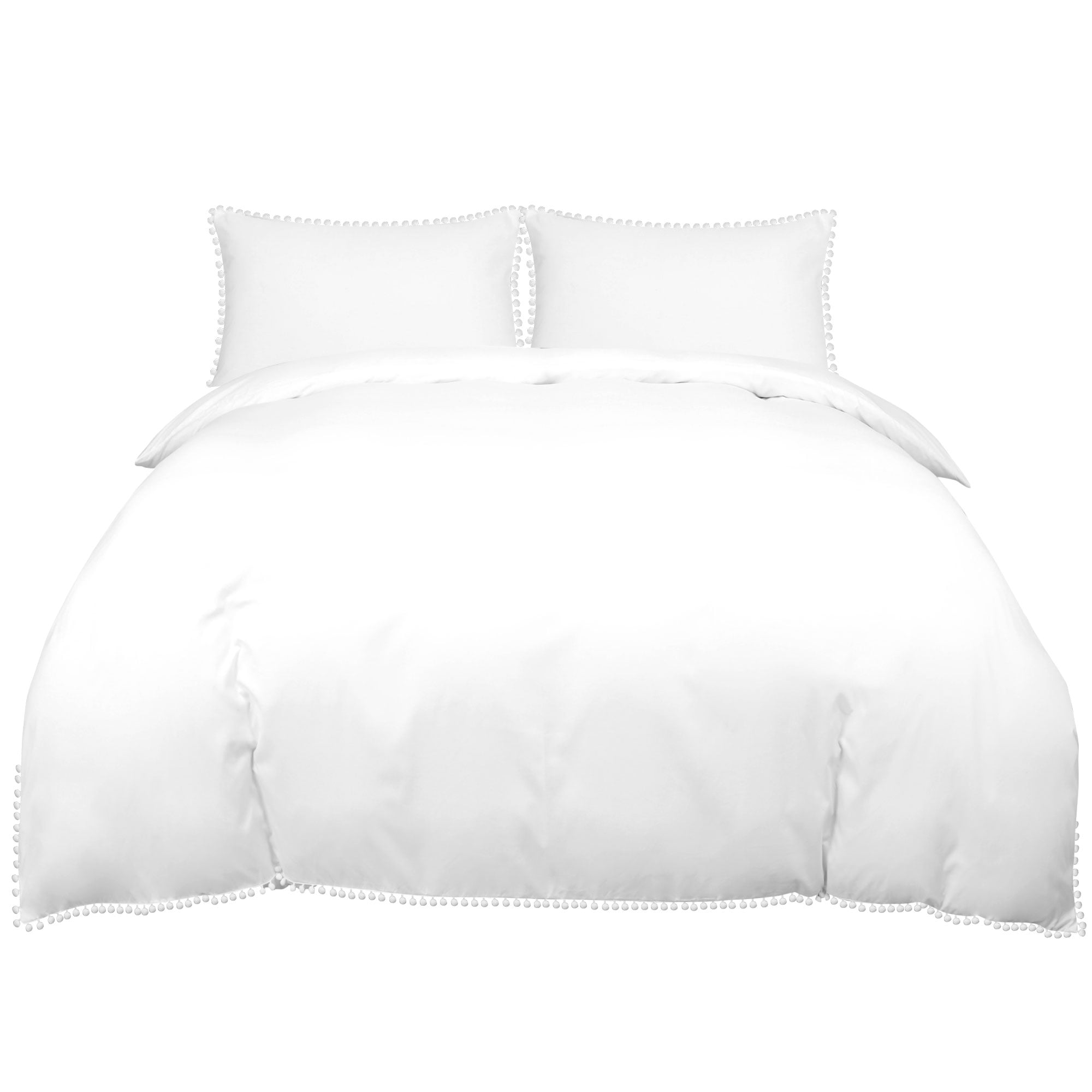 Unique Bargains 3 Pieces Pompoms Duvet Cover Bedding Set Queen White