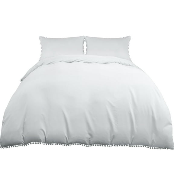 Unique Bargains 3 Pieces Pompoms Duvet Cover Bedding Set Twin Gray