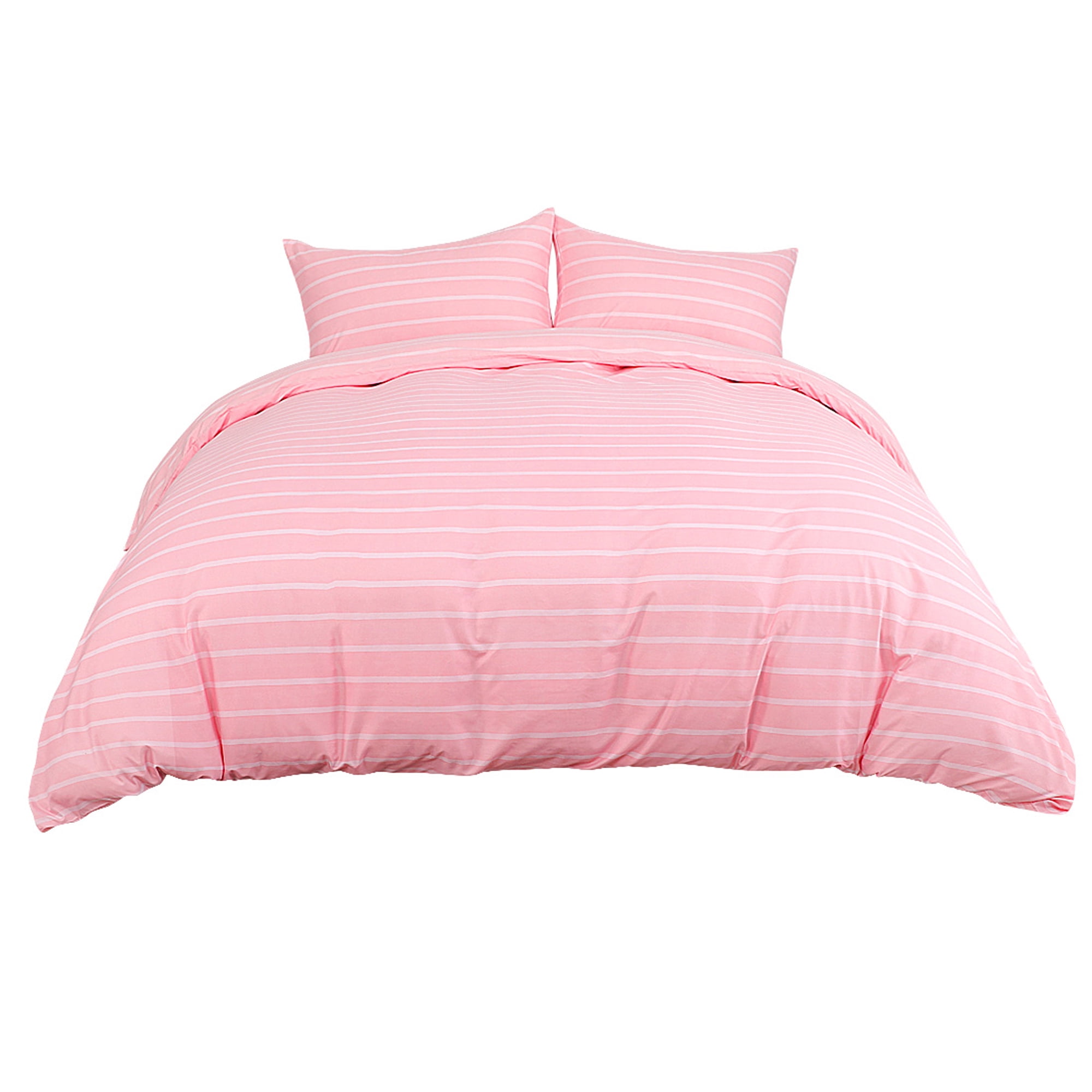 Unique Bargains 3 Pieces Stripe Microfiber Duvet Cover Bedding Set Pink Twin