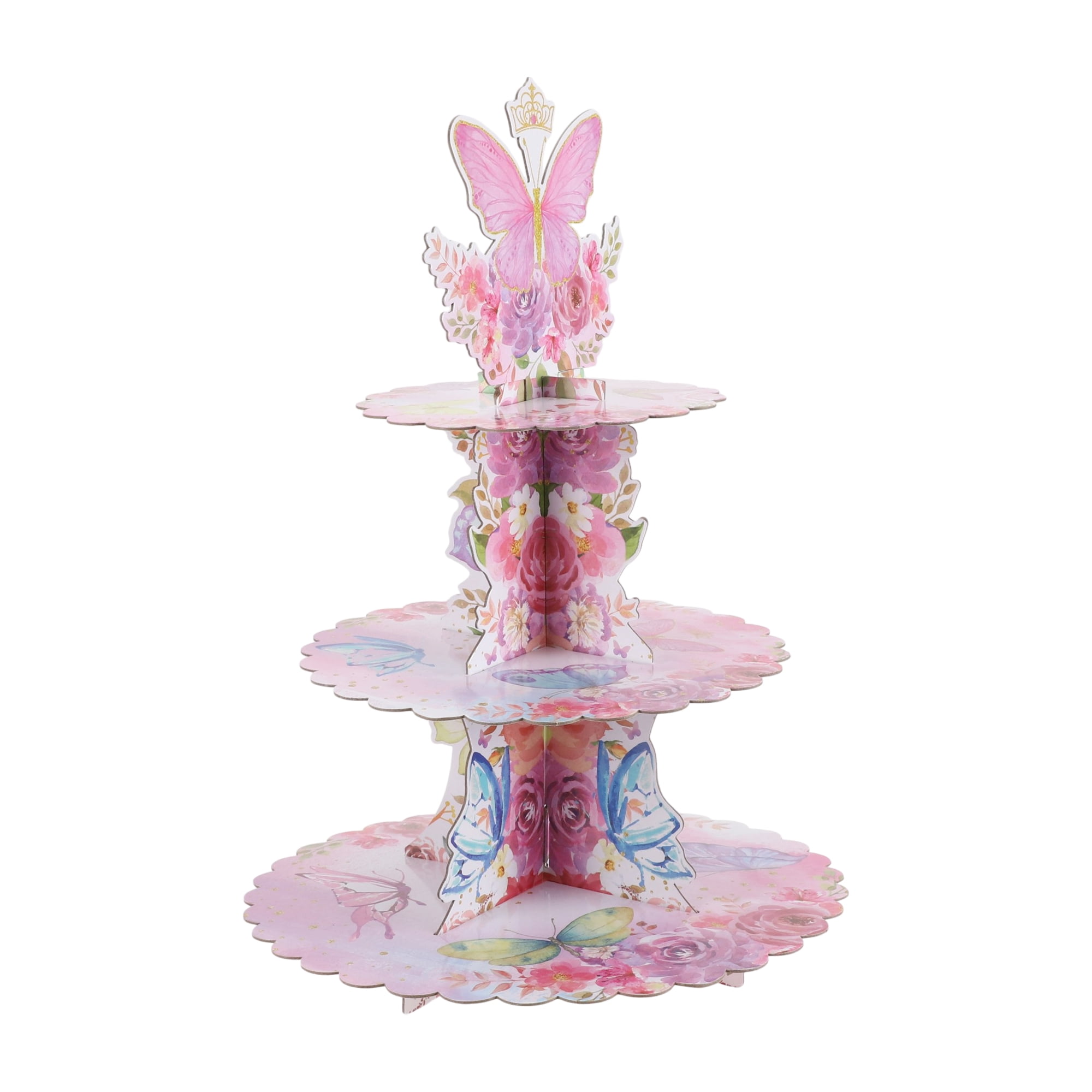 Unique Bargains 3-Tier Butterfly Pattern Cupcake Stand Tower for Birthday Wedding Party