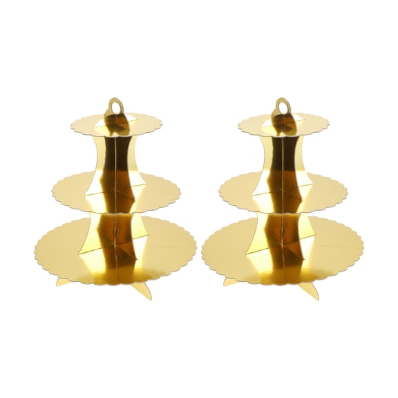 Unique Bargains 3-Tier Cupcake Stand Lace Tower Stand Gold Tone