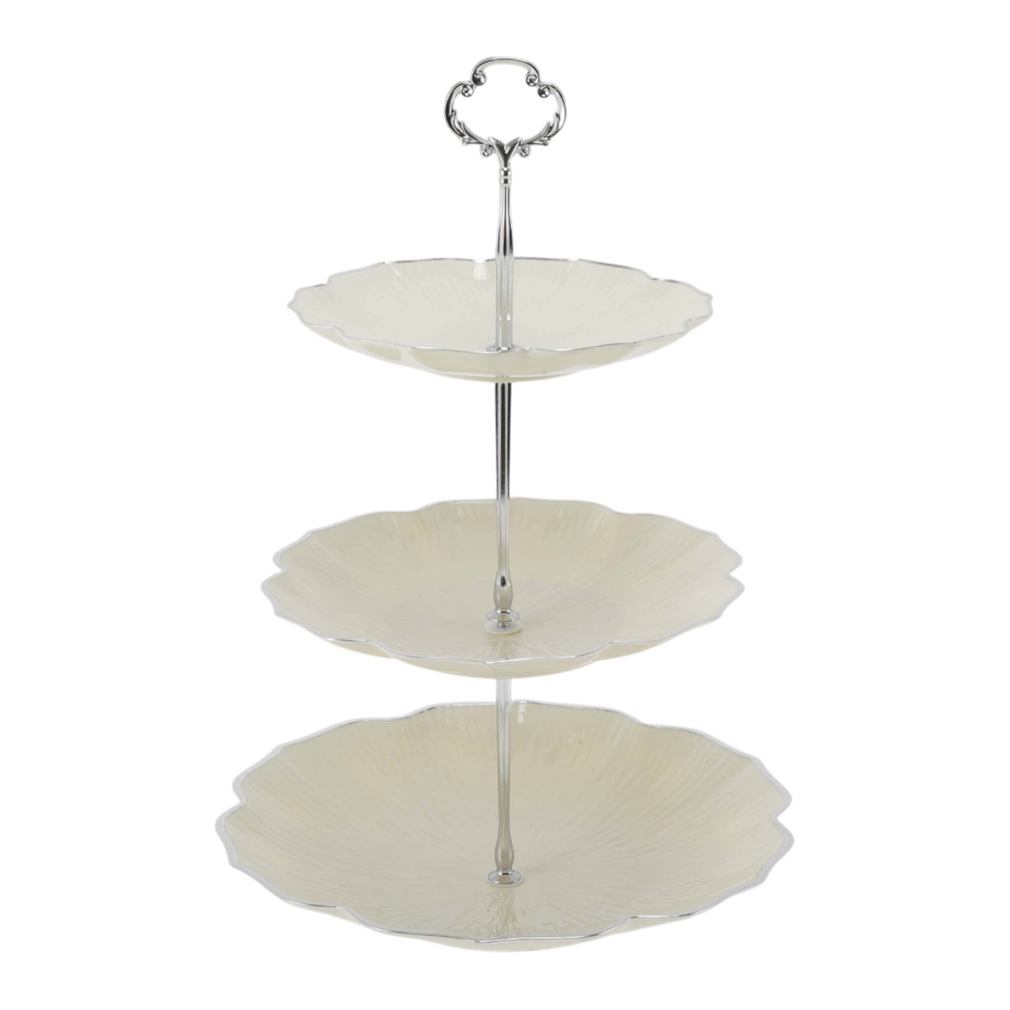 Unique Bargains 3 Tier Dessert Cupcake Stand Holder for Donut Beige Silver Tone