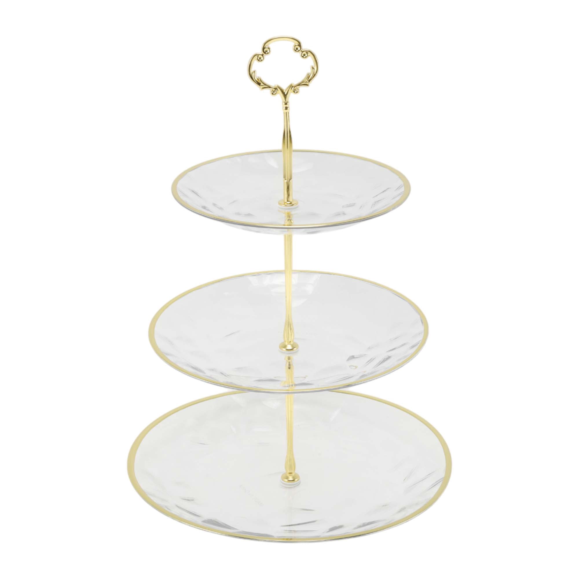 Unique Bargains 3 Tier Dessert Cupcake Stand Holder for Donut Clear Gold Tone