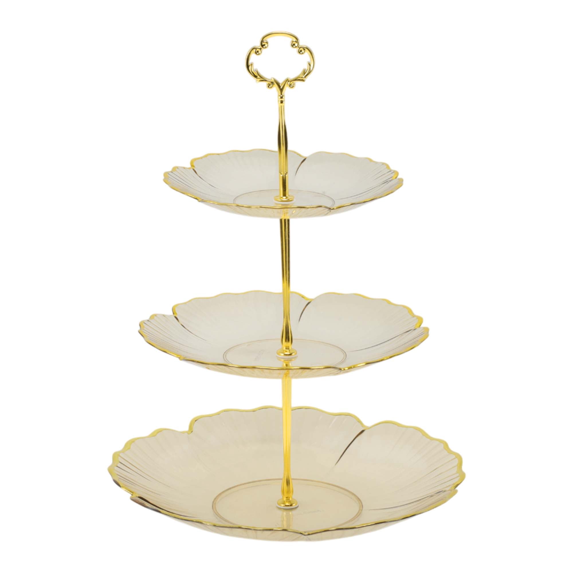 Unique Bargains 3 Tier Dessert Cupcake Stand Holder with Five Petals Design Brown