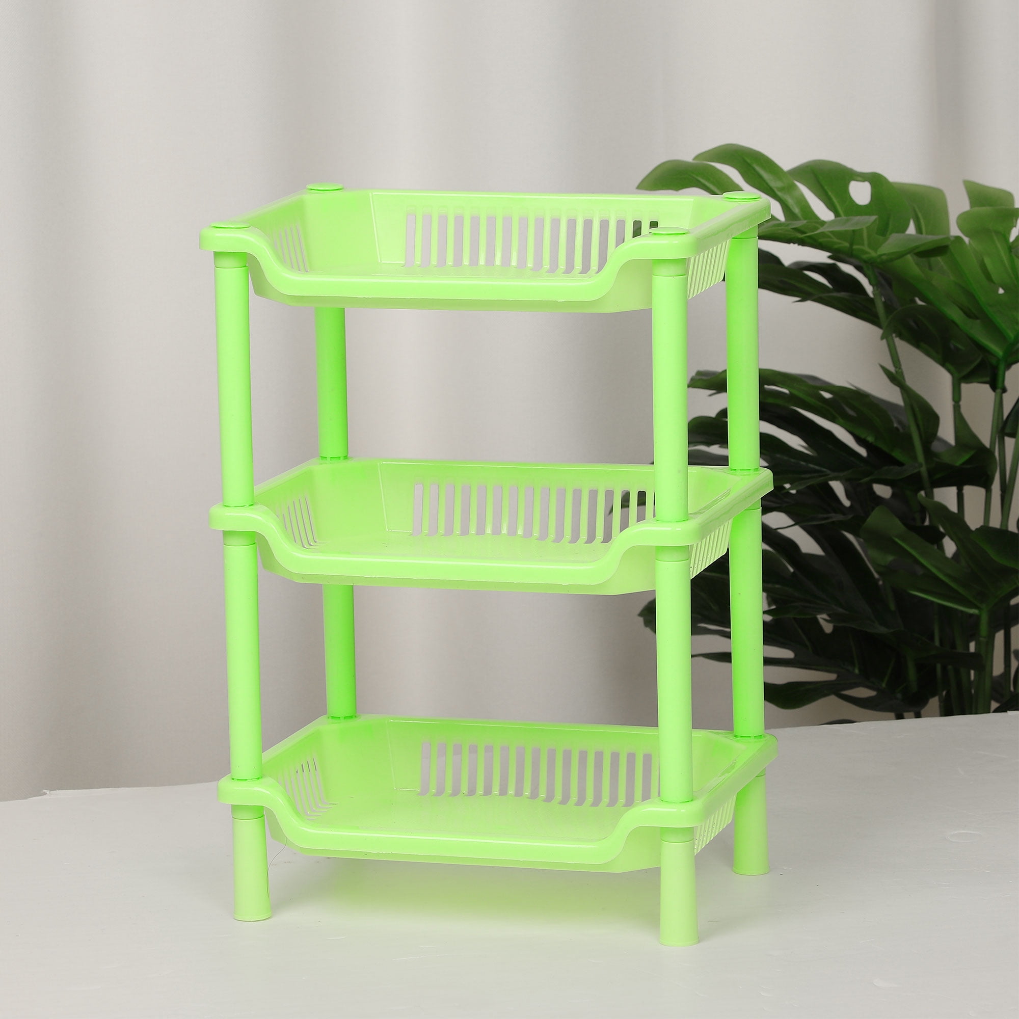 Unique Bargains 3 Tier Plastic Bathroom Shelf Kitchen Rack Shelf Holder Organizer Green