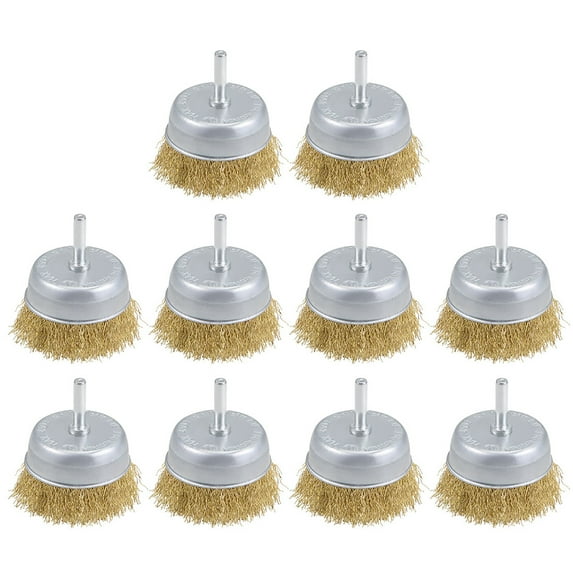 Unique Bargains 3'' Wire Cup Brush Brass Plated Steel Wire Brass Tone 10Pcs