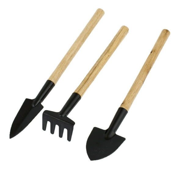 Unique Bargains 3 in 1 Mini Hollow Out Design Wood Handle Rake Shovel Digging Trowel Gardening Tool