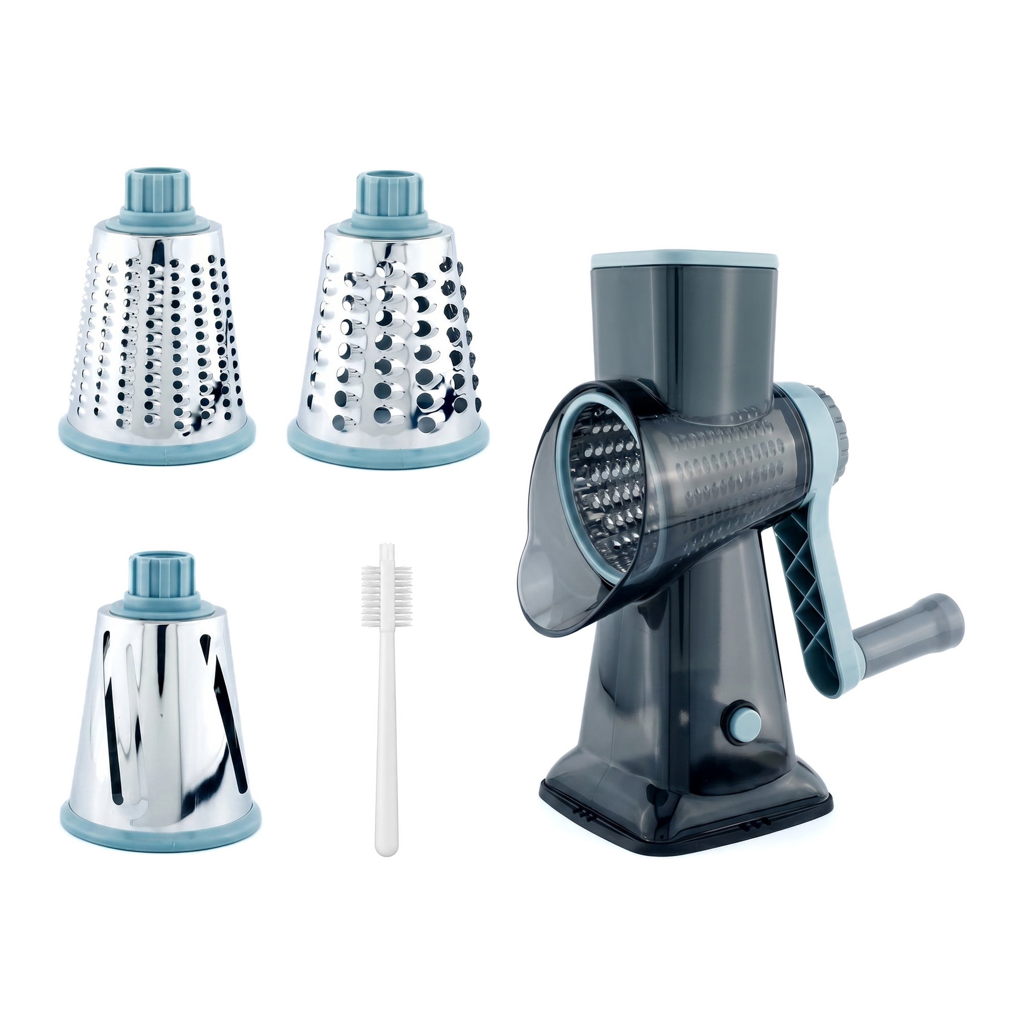Unique Bargains 3-in-1 Rotary Vegetable Manual Slicer with Drums Blue 6.3x4.3x9.2in