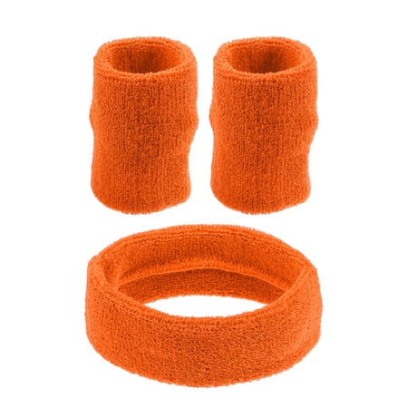 Unique Bargains 3 pcs Sports Headband Wristband Cotton Blend Sweat Absorbing Head Band Orange for Women