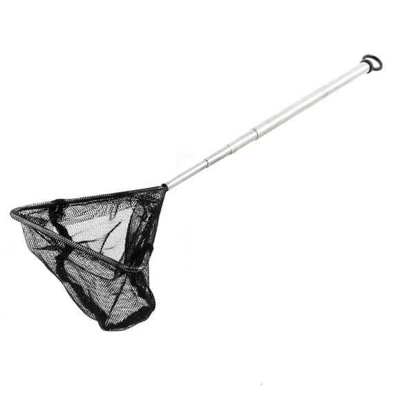 Unique Bargains 3' x 2.6' Nylon Triangle Shape Telescopic Handle Landing Net Fishing Fish Angler Mesh Silver Tone Black