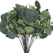 Unique Bargains 30 Pack Artificial Green Leaves Faux Bulk Greenery Stems Green Eucalyptus Stems 11"