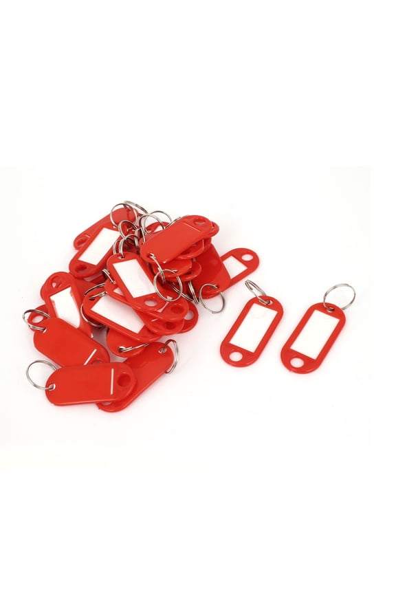 30 Pcs Metal Split Ring Plastic Key ID Name Label Keyring Keychain Red