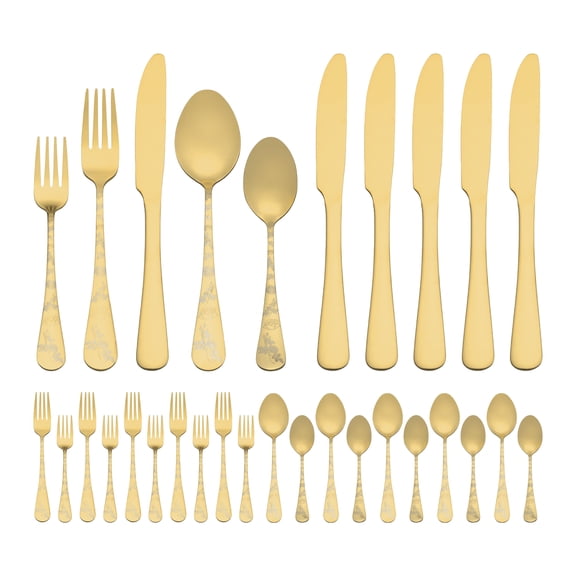 Unique Bargains 30 Piece Silverware Set for 6 Stainless Steel Floral Flatware Gold 30