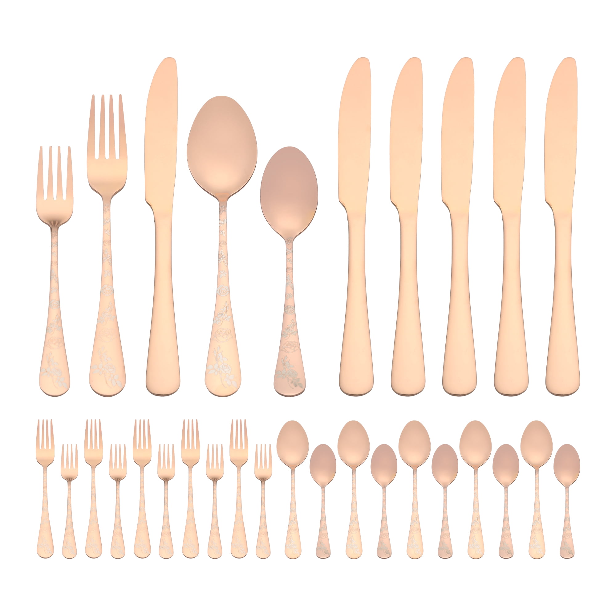 Unique Bargains 30 Piece Silverware Set for 6 Stainless Steel Floral Flatware Rose Gold 30