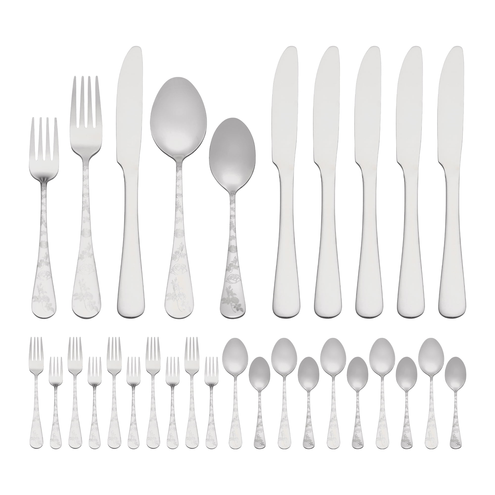 Unique Bargains 30 Piece Silverware Set for 6 Stainless Steel Floral Flatware Silver 30