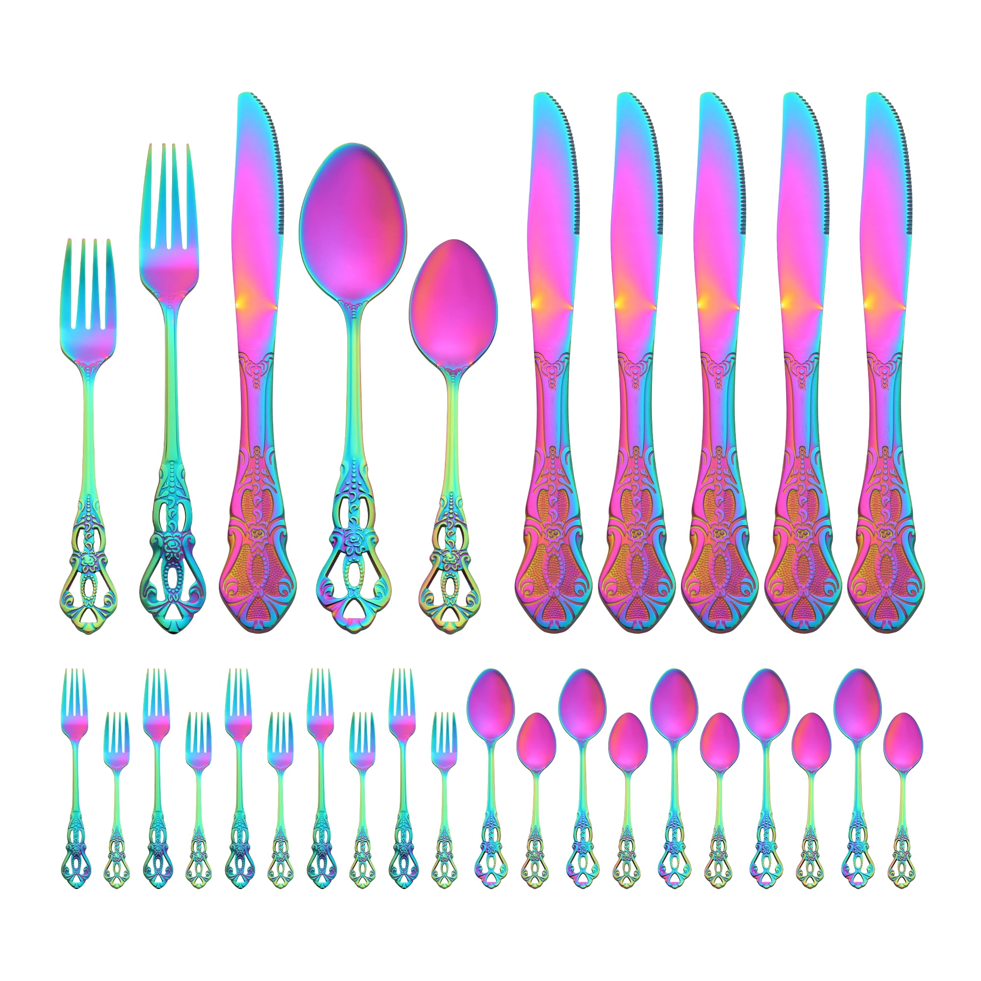 Unique Bargains 30 Piece Silverware Stainless Steel Flatware Set with Openwork Colorful