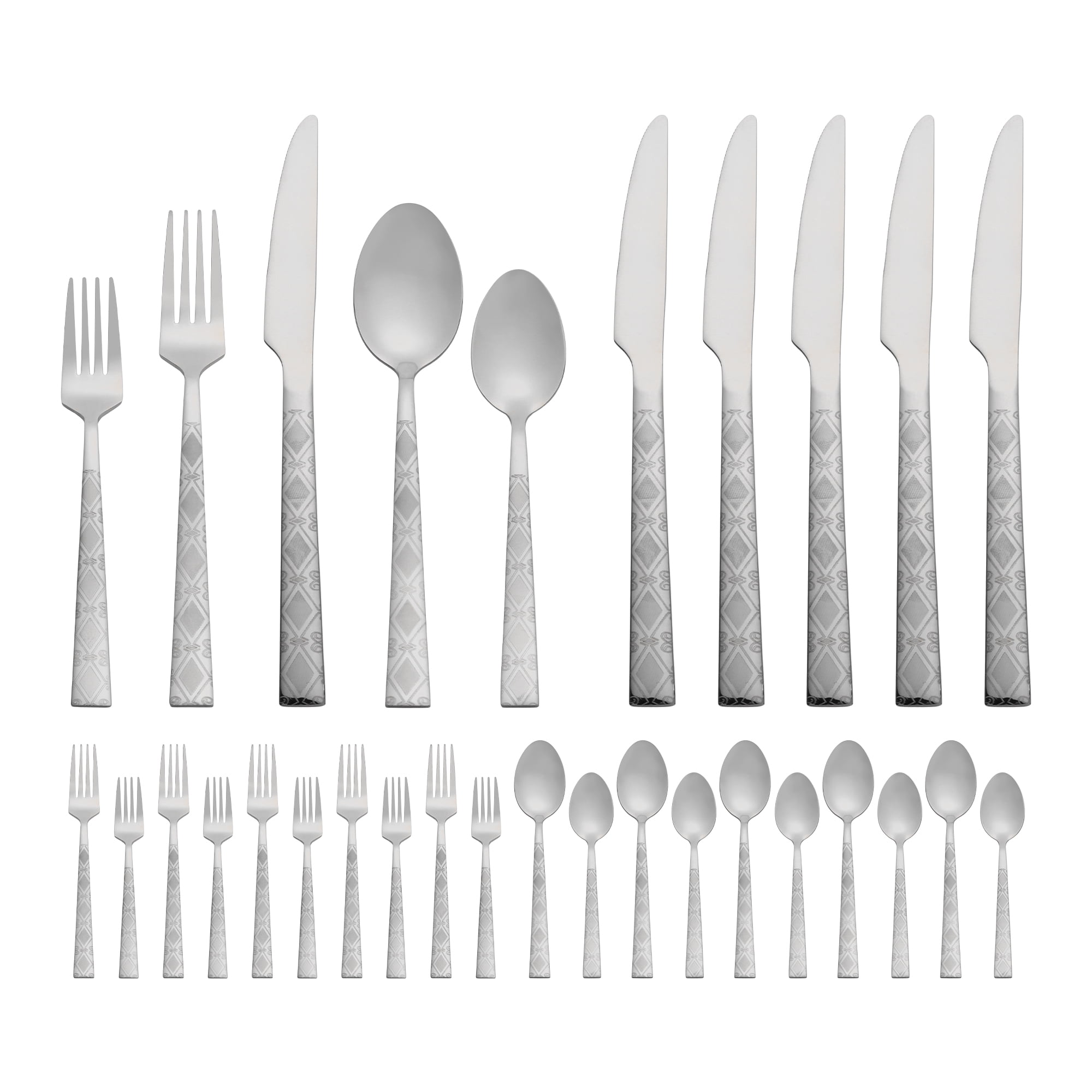Unique Bargains 30 Piece Stainless Steel Floral Print Flatware Set for 6 Cutlery Silver