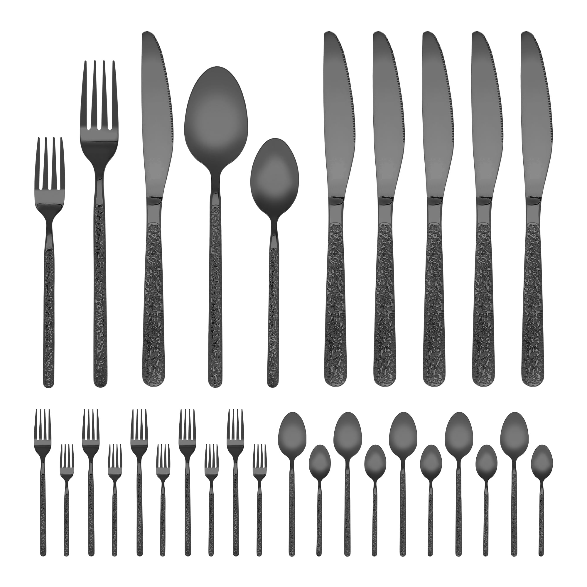 Unique Bargains 30 Piece Stainless Steel Silverware Set with Knife,Spoon,Fork Black