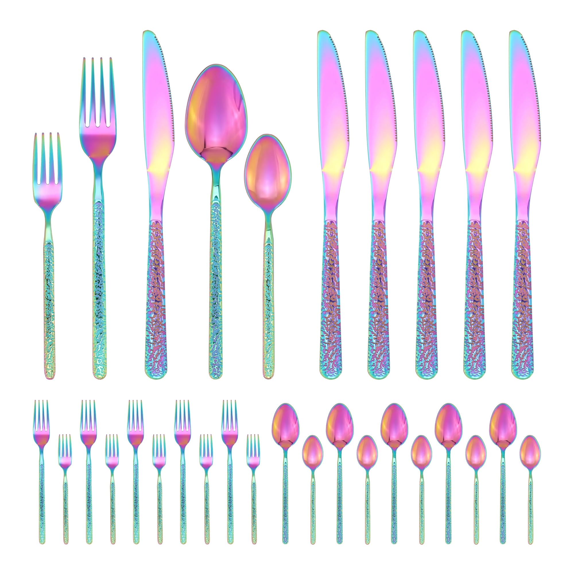Unique Bargains 30 Piece Stainless Steel Silverware Set with Knife,Spoon,Fork Colorful