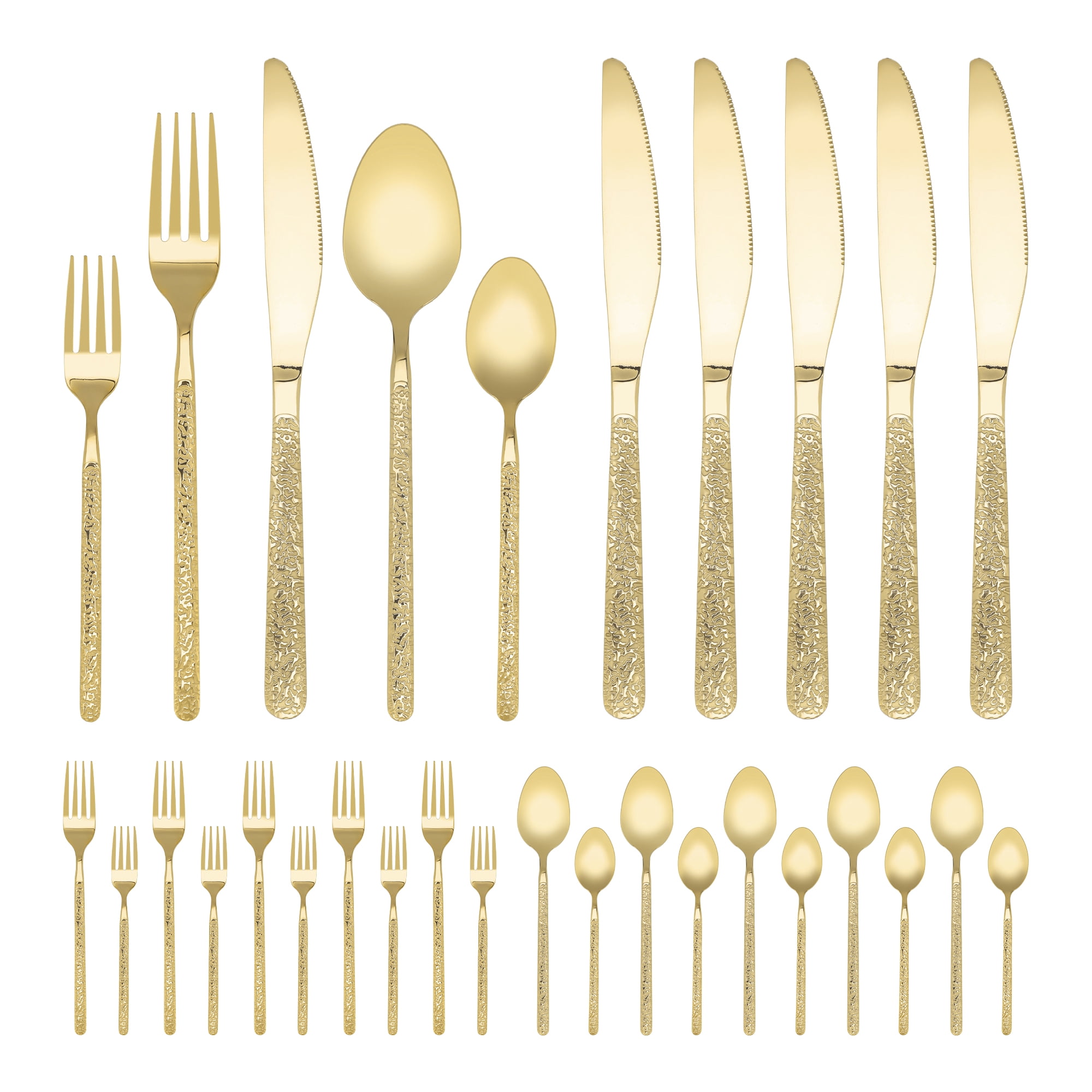 Unique Bargains 30 Piece Stainless Steel Silverware Set with Knife,Spoon,Fork Gold