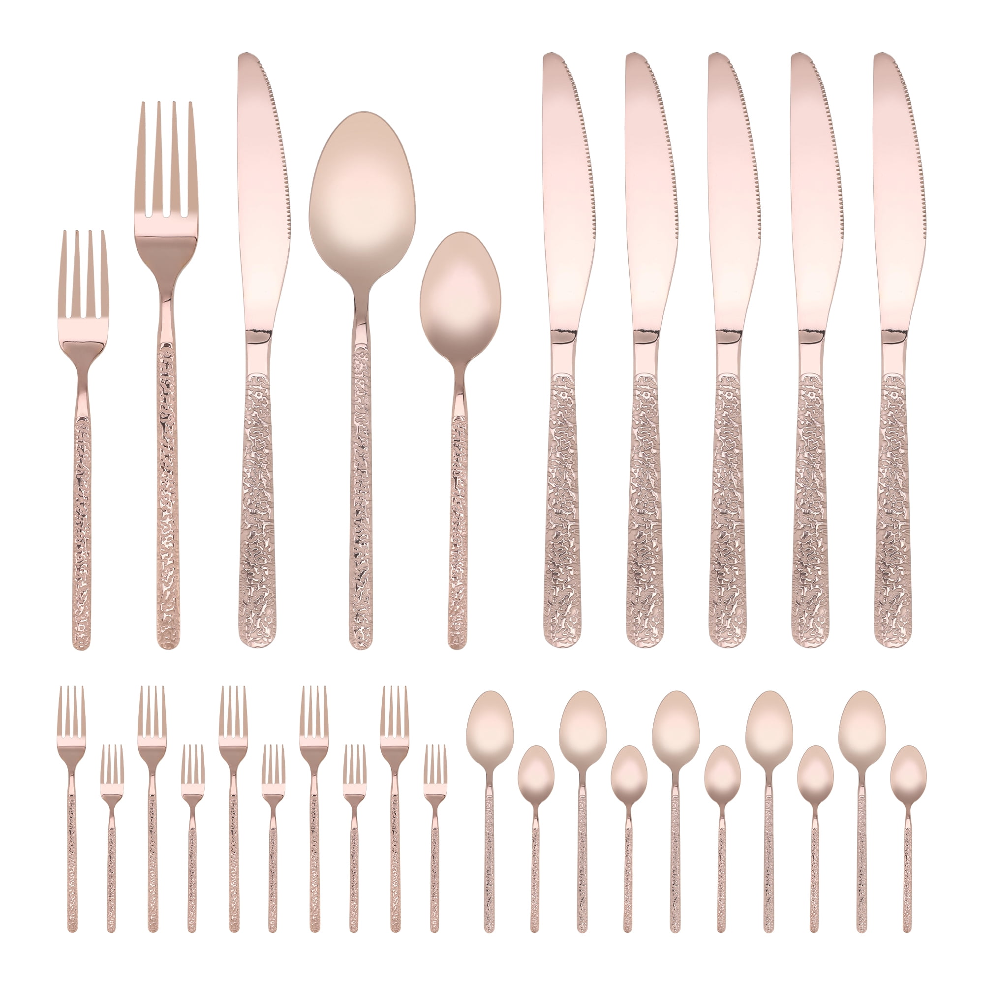 Unique Bargains 30 Piece Stainless Steel Silverware Set with Knife,Spoon,Fork Rose Gold