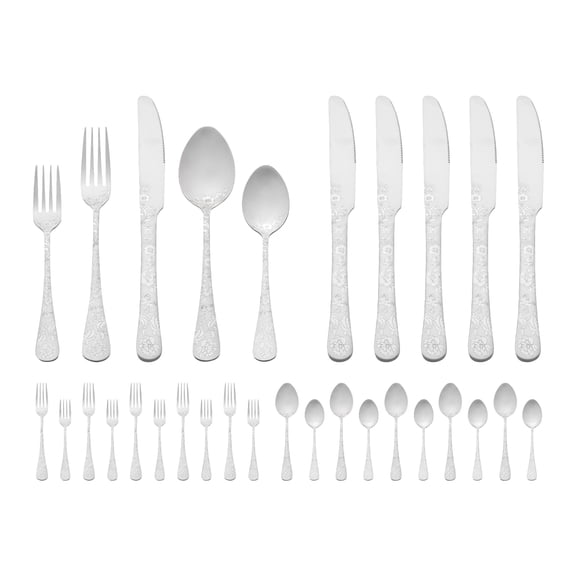 Unique Bargains 30-Pieces Floral Stainless Steel Flatware Set for 6 Silver