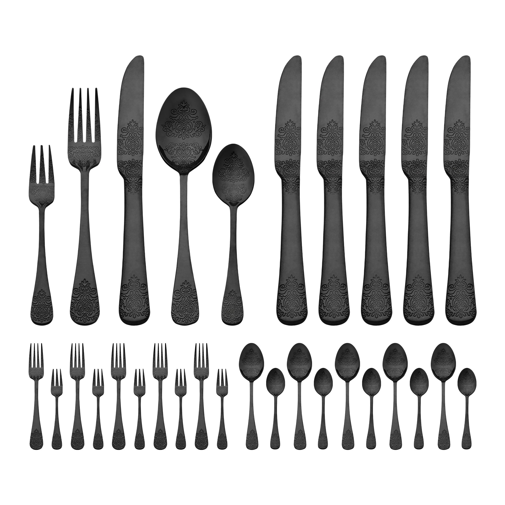 Unique Bargains 30 Pieces Modern Stainless Steel Silverware Set for 6 Black