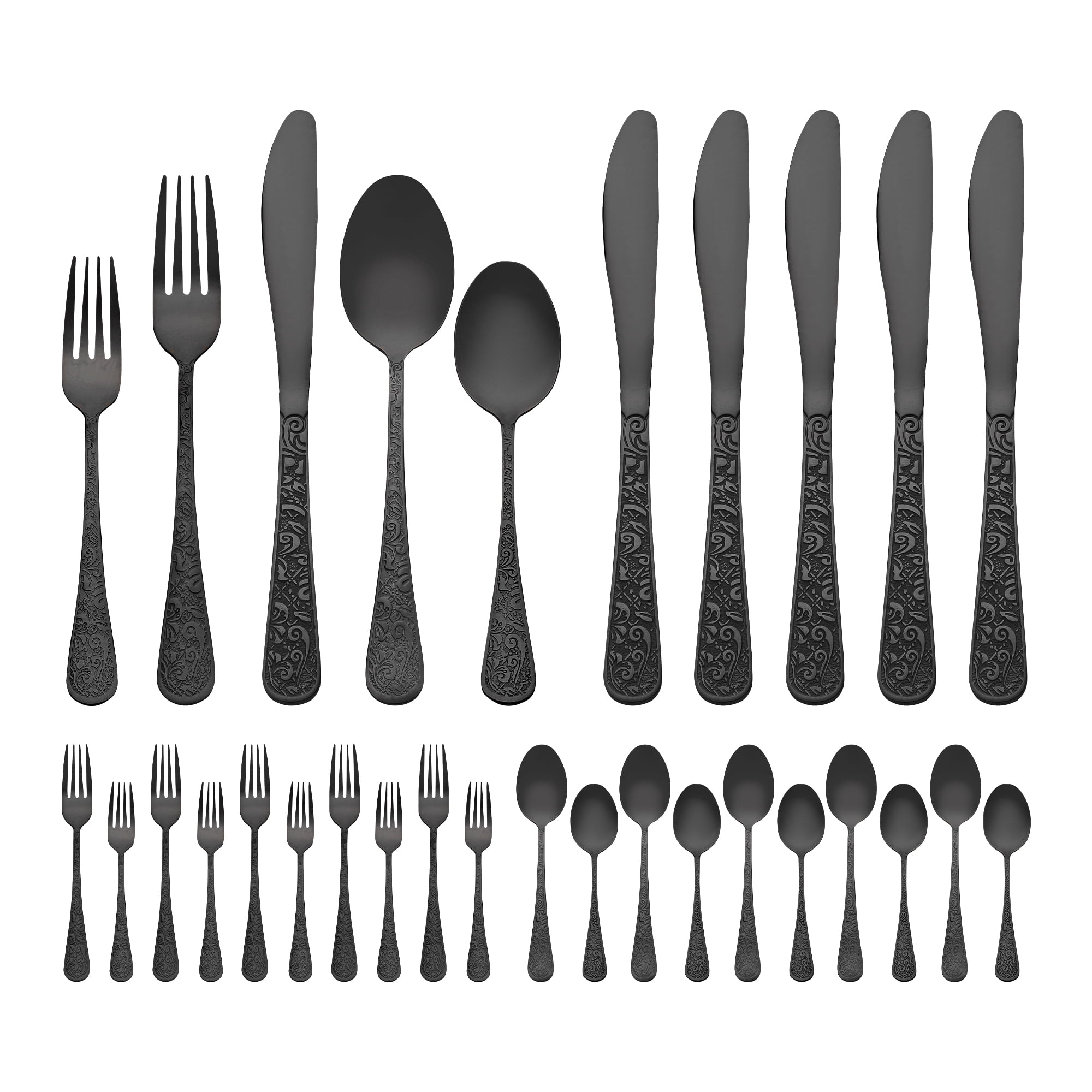 Unique Bargains 30 Pieces Stainless Steel Mirror Polished Cutlery Set for 6 Black
