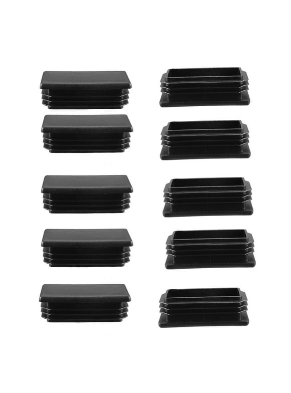 Unique Bargains 30 x 60mm Tube Inserts Plastic Rectangle Ribbed Pipe Tubing End Cover Caps Glide Furniture Black 10pcs