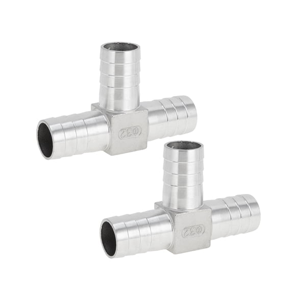 Unique Bargains 304 Stainless Steel Hose Barb Fittings 1.3" T Shaped 3 Way Connector for Air Water Oil Gas Fuel 2 Pcs Silver Tone
