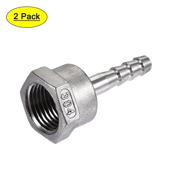 Unique Bargains 304 Stainless Steel Hose Barb Fittings Coupler, 8mm Barb x PT1/2 Female Thread, 2Pcs