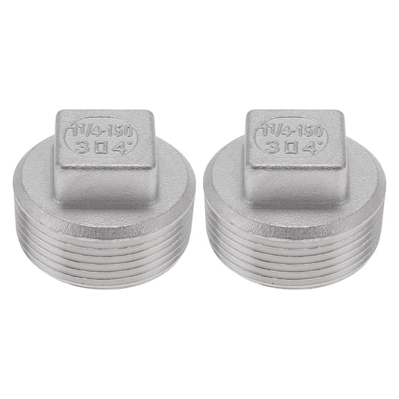 Unique Bargains 304 Stainless Steel Pipe Fittings 1.2" BSPT Square Head Cored Plug 2 Pcs