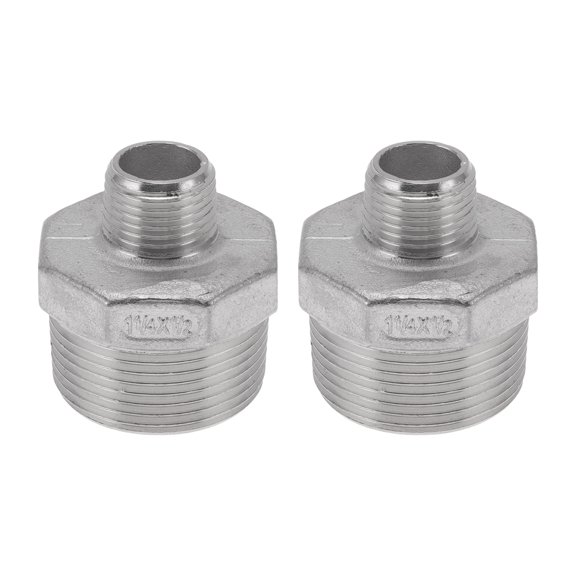 Unique Bargains 304 Stainless Steel Pipe Fittings 1.2" x 1/2"BSPT Octagonal Outer Thread Reducer 2 Pcs