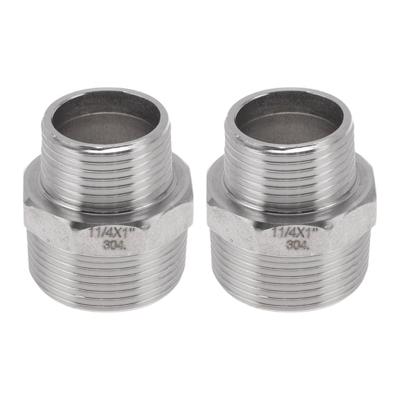 Unique Bargains 304 Stainless Steel Pipe Fittings 1.2" x 1"BSPT Octagonal Outer Thread Reducer 2 Pcs