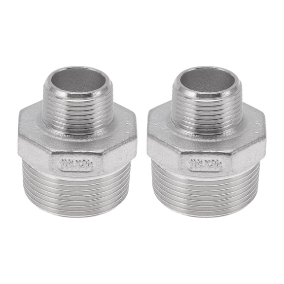 Unique Bargains 304 Stainless Steel Pipe Fittings 1.2" x 3/4"BSPT Octagonal Outer Thread Reducer 2 Pcs